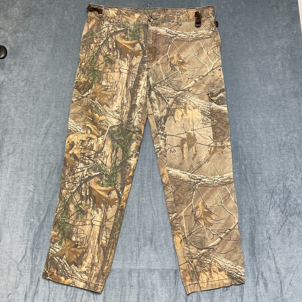 Realtree Pants Mens 40x30.5 Brown Canvas Hunting Hiking Straight Leg High Rise